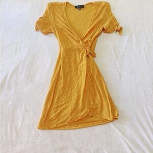 Lulu's Mustard Wrap Mini Dress